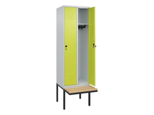 locker met bank,HxBxD 2120x600x815mm,2vak,vak B 300mm,draaigrendel