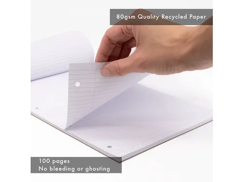 Schrijfblok Pukka Recycled A4 lijn 4-gaats 100 vel 80 gram groen