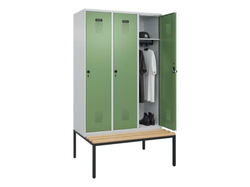locker met bank,HxBxD 2120x1200x815mm,3vak,vak B 400mm,draaigrendel