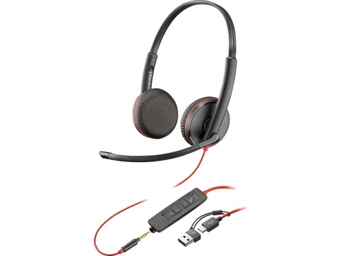 Poly Blackwire 3225 stereo USB-C-headset + 3,5 mm stekker + USB-C/A-ad
