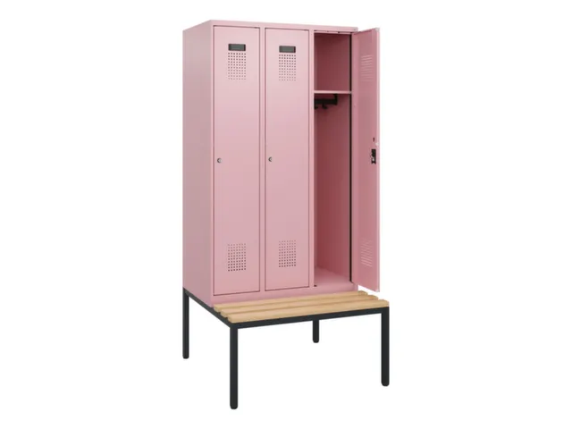 locker met bank,HxBxD 1950x900x815mm,3vak,vak B 300mm,cilinderslot
