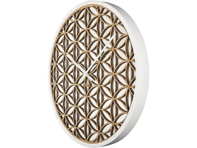 Horloge murale NeXtime 'Bella Mirror' Ø50cm bois/miroir blanc
