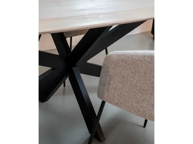 Vergadertafel Harper 130cm Rond Mango Naturel Spinpoot Zwart