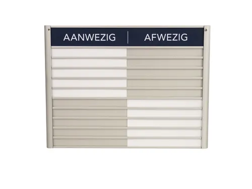 Menoor In-Uit bord 10 namen Aluminium Aanwezig/Afwezig Donkerblauw
