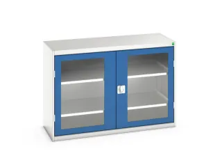 vitrinekast 900x1300x550mm 2xStalen bodem romp RAL7035 front RAL5010 - 1