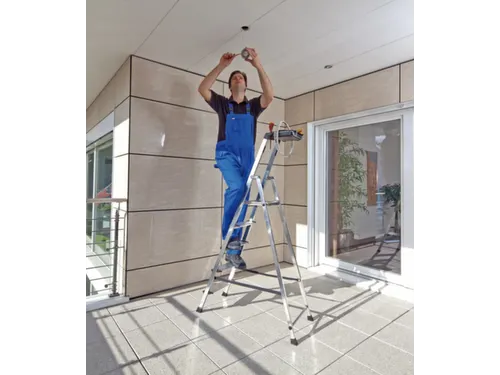 trapladder,eenzijdig,5treden,bordes m. antislip elementen,balk L 1,8m
