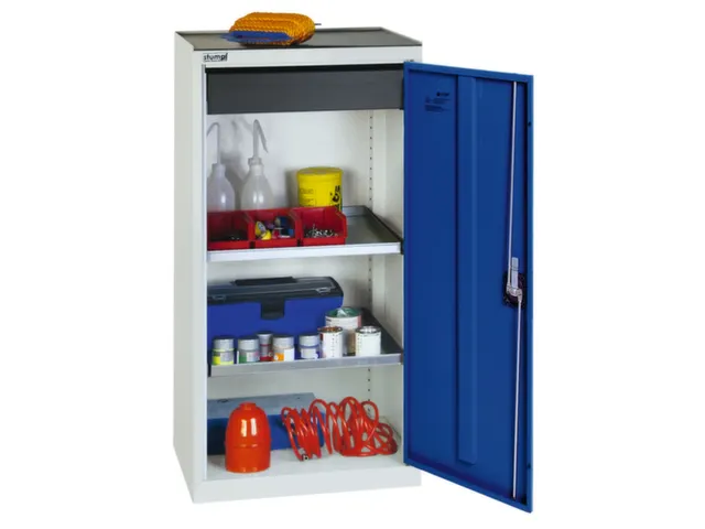 Materiaalkast 1000x500x500mm 2uitschuifbare Legborden 1lade Ral5010