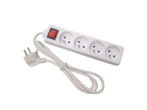 4-Voudige Stekkerdoos Met Schakelaar - 3m Kabel - WIT - Penaarde