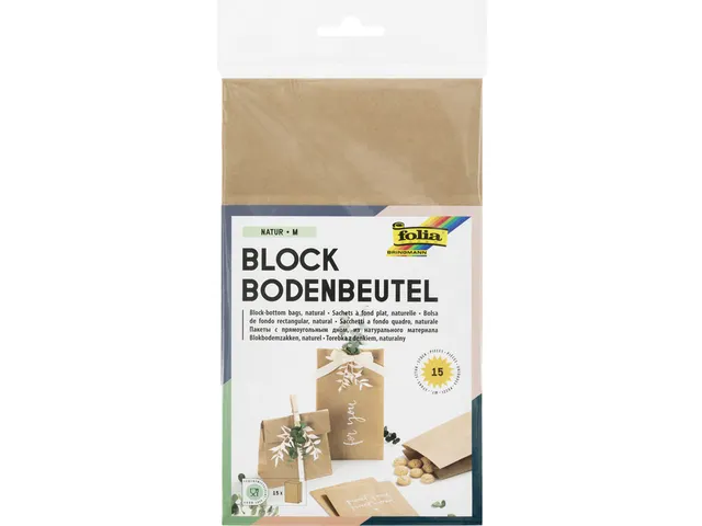 Blokbodemzak Folia 12x6x21cm foodsafe kraft set à 15 stuks