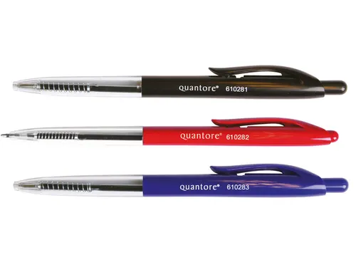 Balpen Quantore Drukknop assorti medium, Blister 10 stuks