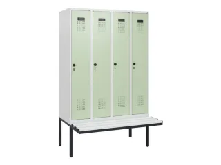 locker met bank,HxBxD 1950x1200x815mm,4vak,vak B 300mm,draaigrendel - 2