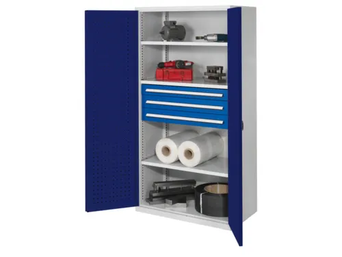 Materiaalkast Geperf Deuren 1950x1000x600mm 3legborden 3laden Ral5010