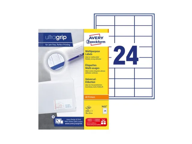 Etiquette Avery Zweckform 3422 70x35mm blanc 2400 pièces