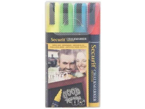 Securit Krijtmarker Medium, Etui Met 4 Stuks Assorti Kleuren