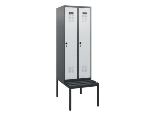 locker met bank,HxBxD 1950x600x815mm,2vak,vak B 300mm,draaigrendel