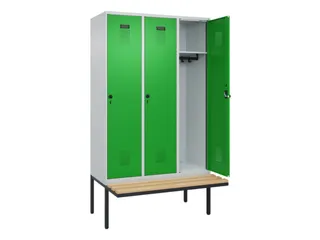 locker met bank,HxBxD 2120x1200x815mm,3vak,vak B 400mm,draaigrendel - 2