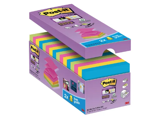 Memoblok Post-it Z-Note S330-16 76x76mm Super Sticky 14+2 Assorti
