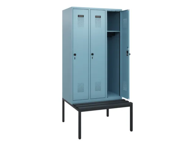 locker met bank,HxBxD 1950x900x815mm,3vak,vak B 300mm,draaigrendel