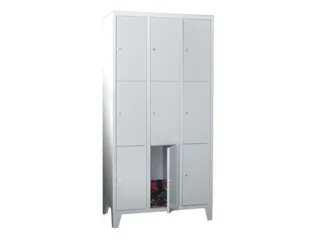 lockerkast,HxBxD 1850x900x500mm,3x3vakken,RAL7035,front RAL6011 - 1