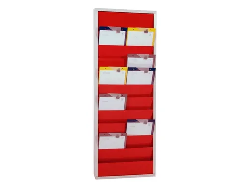 orderplanner,20vakken,HxBxD 1278x554x74mm,plank(en) plaatstaal,rood